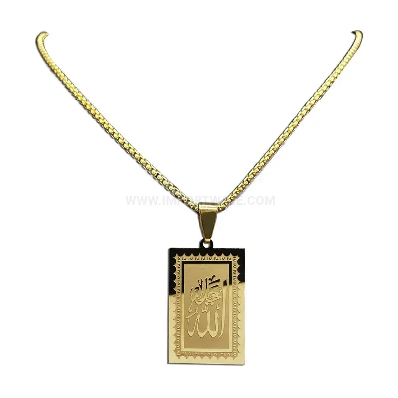 Gold Plated Stainless Steel Arabic Calligraphy Pendant Necklace
