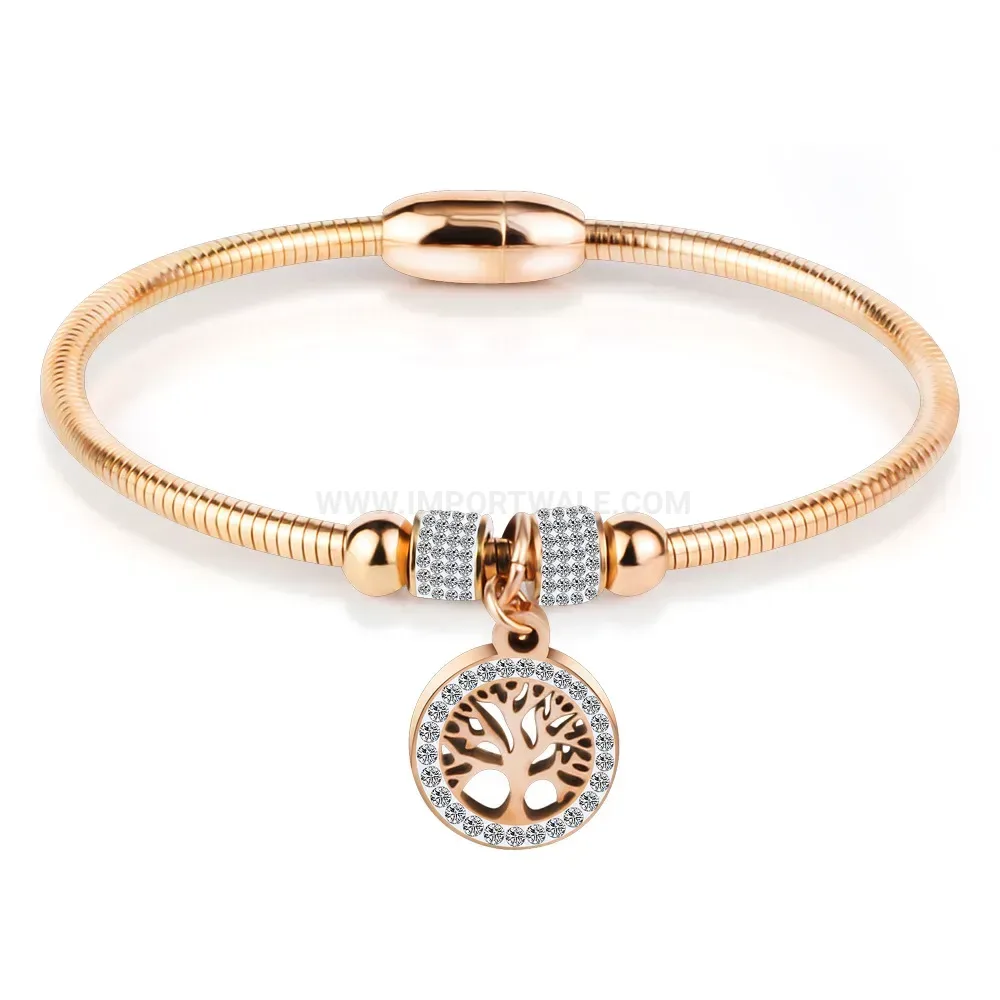 Designer Tree of Life Rhinestone Stainless Steel Magnetic Bangle