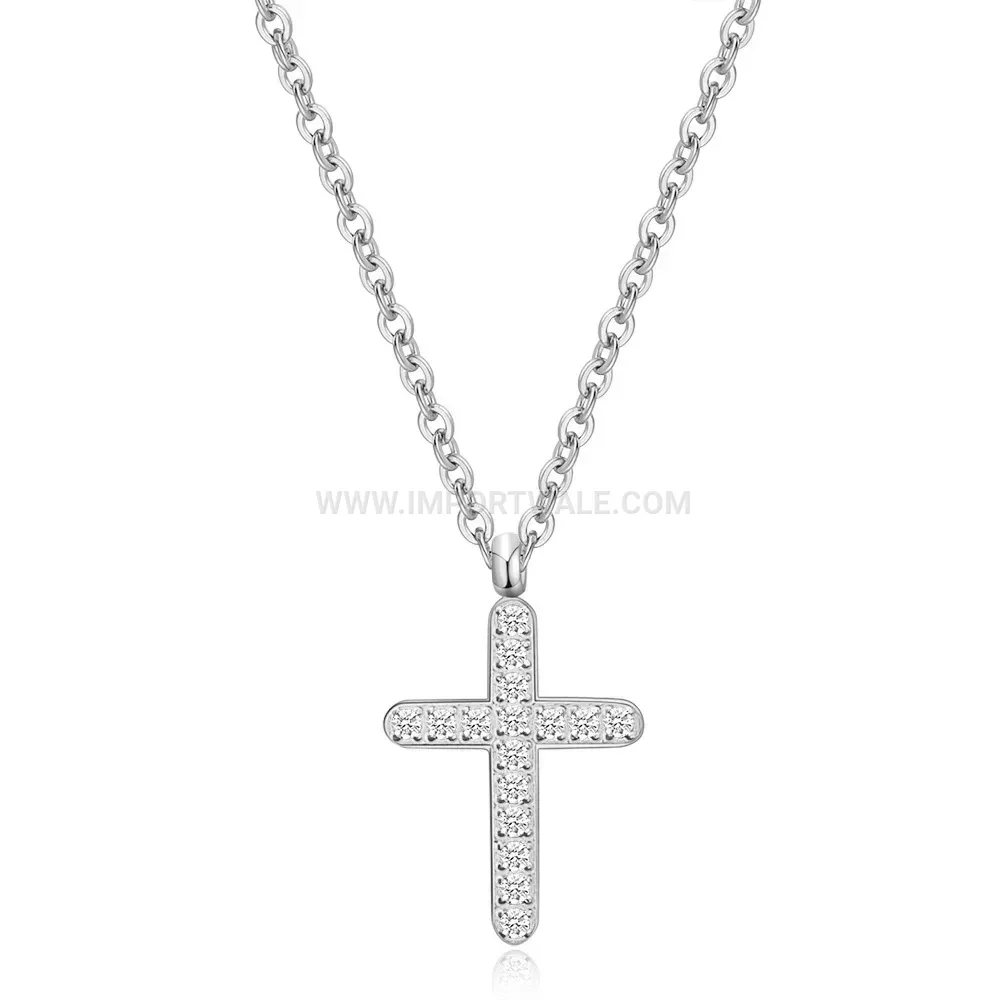 Rhinestone Cross Stainless Steel Collar Necklace in 18K Gold Finish