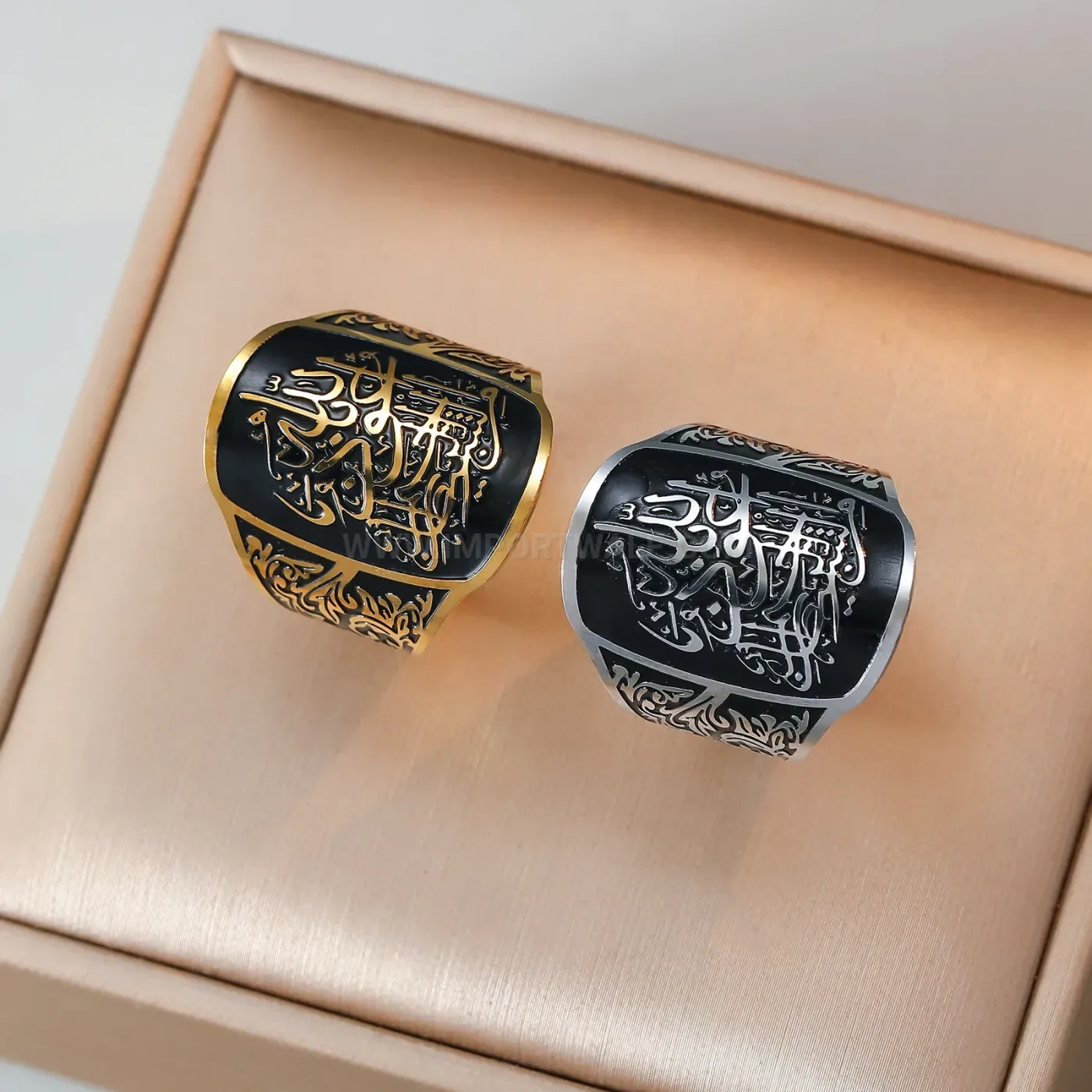 Stylish Ta'awwudh Arabic Script Stainless Steel Statement Ring