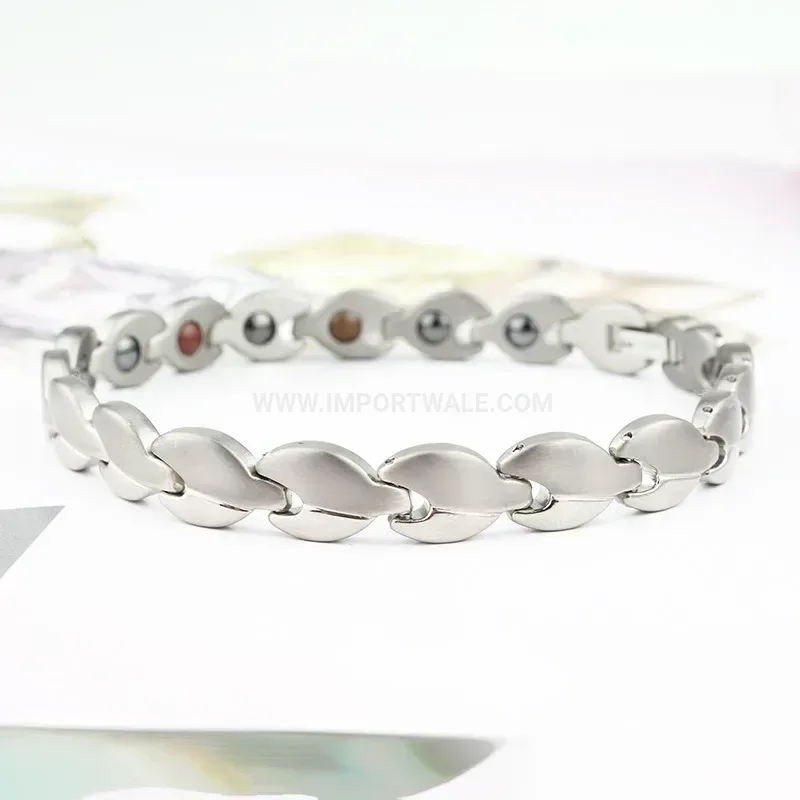 Classic Unisex Silver Titanium Steel Bio Magnetic Bracelet with Hematite Inlays