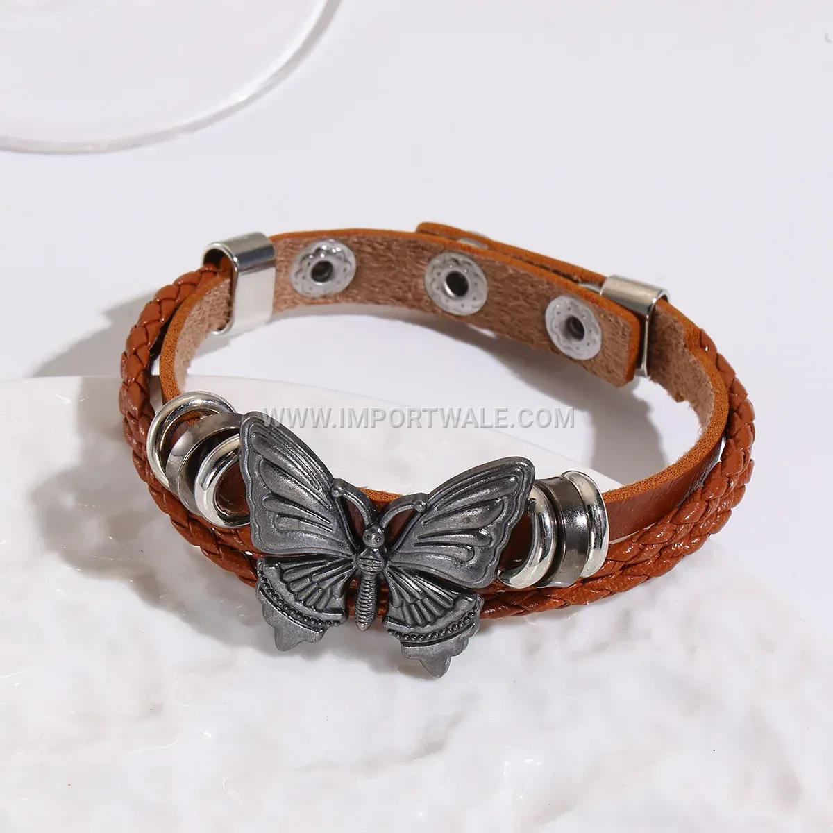 Vintage Dark Style Butterfly Charm Leather Bracelet