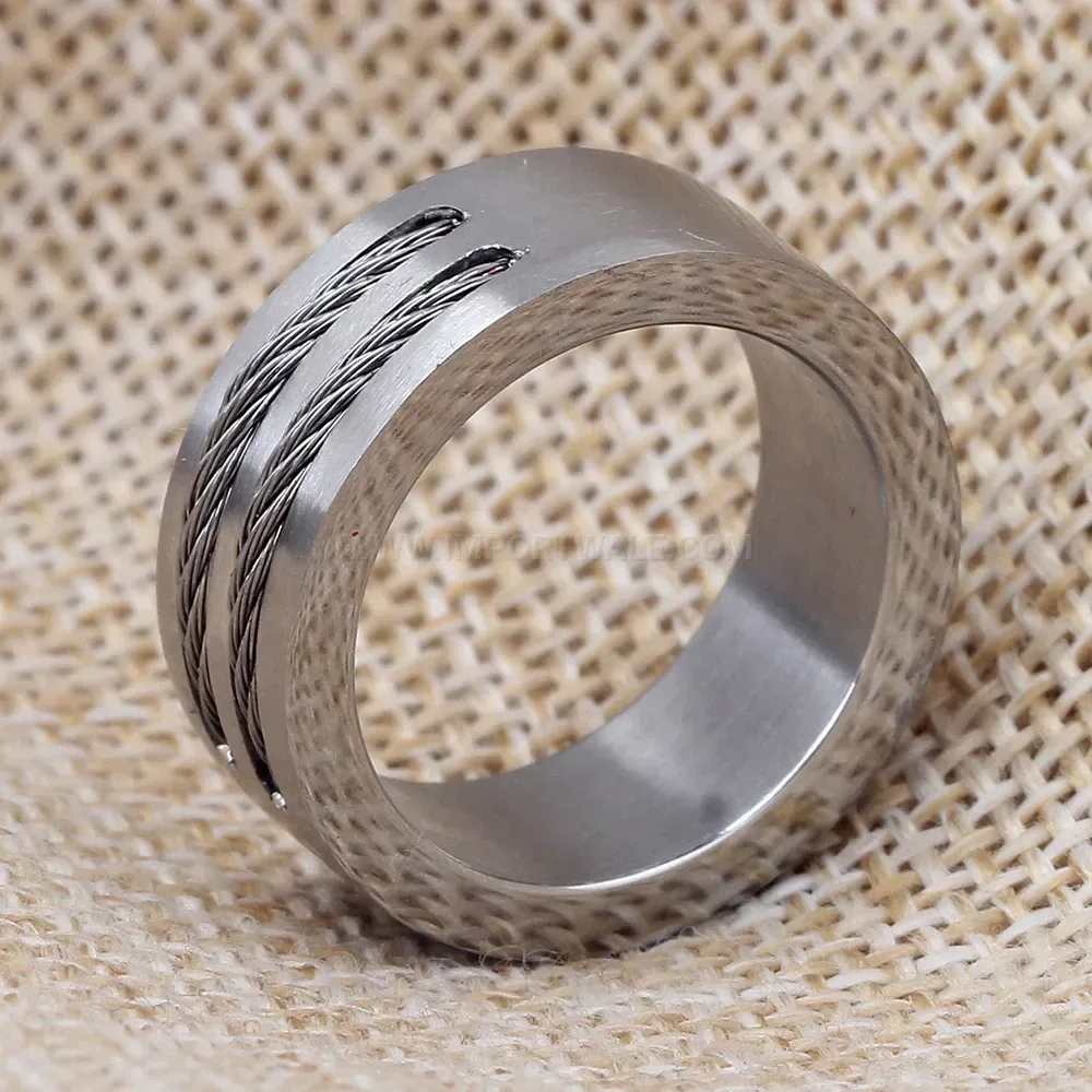 Classic Dual Wire Inlay Stainless Steel Men Band Ring