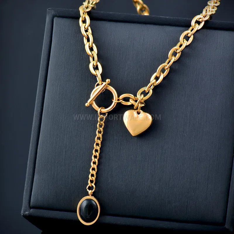 Crystal Heart Pendant Tassel Choker Necklace with OT Clasp