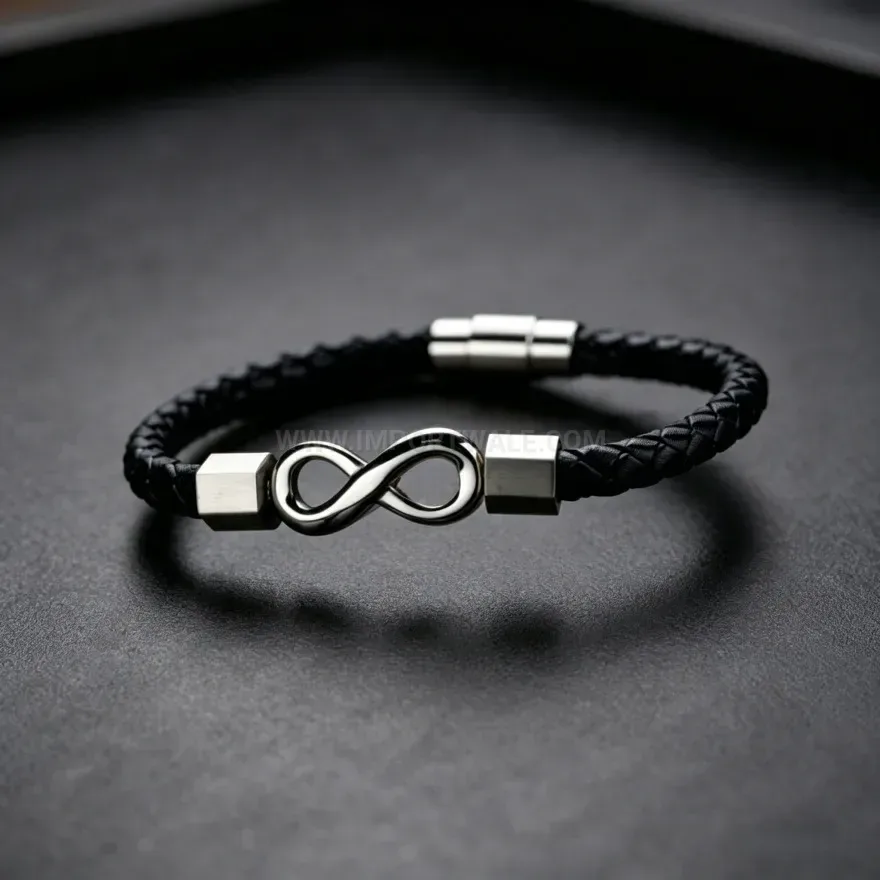 Fashion Braided Leather Infinity Symbol Bracelet with Magnetic Alloy Clasp