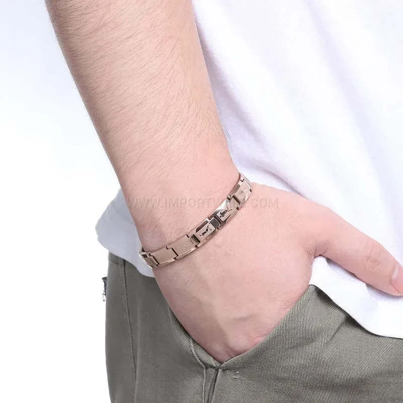 Bold Pure Titanium Bio Magnetic Golf Pattern Link Bracelet