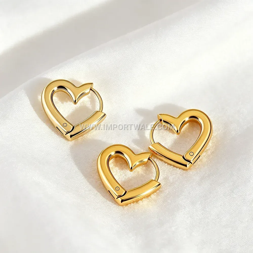 Heart Cut Stainless Steel Stud Earrings with Gold Plating