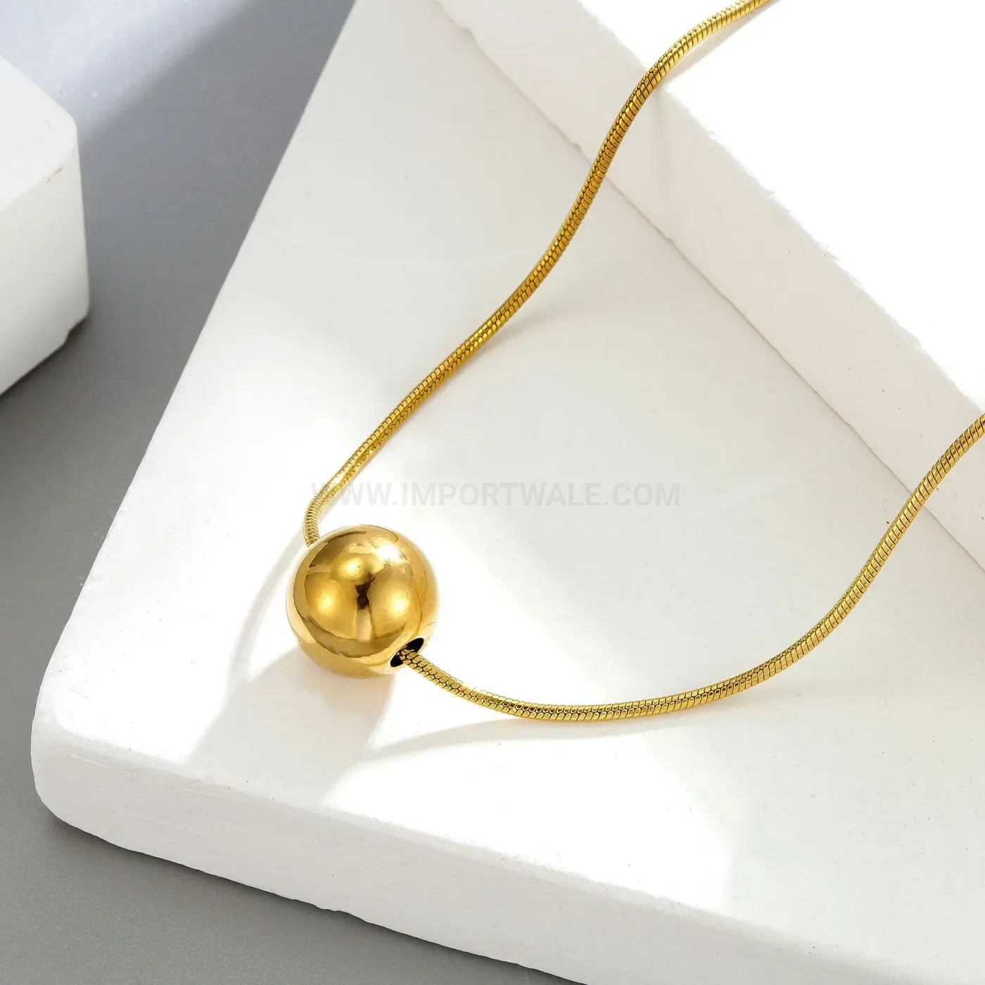 Bold Gold Tone Titanium Steel Sphere Pendant Clavicle Necklace