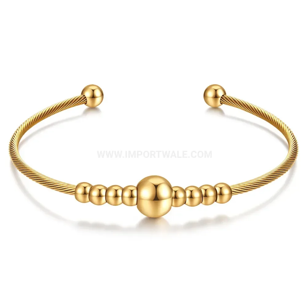Chic Flexible Stainless Steel Cable Bangle With Symmetrical Round Bead Accents