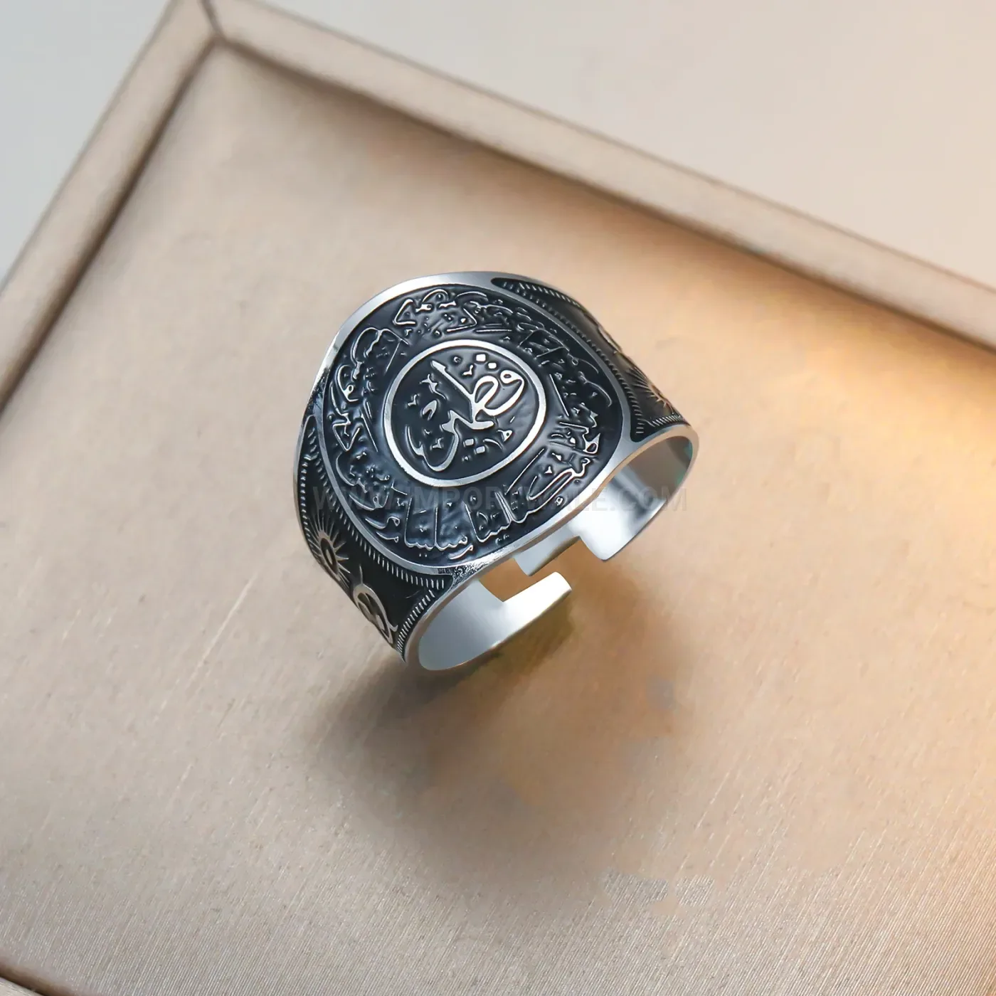Trendy 18K Gold Plated Stainless Steel Arabic Calligraphy Adjustable Signet Ring