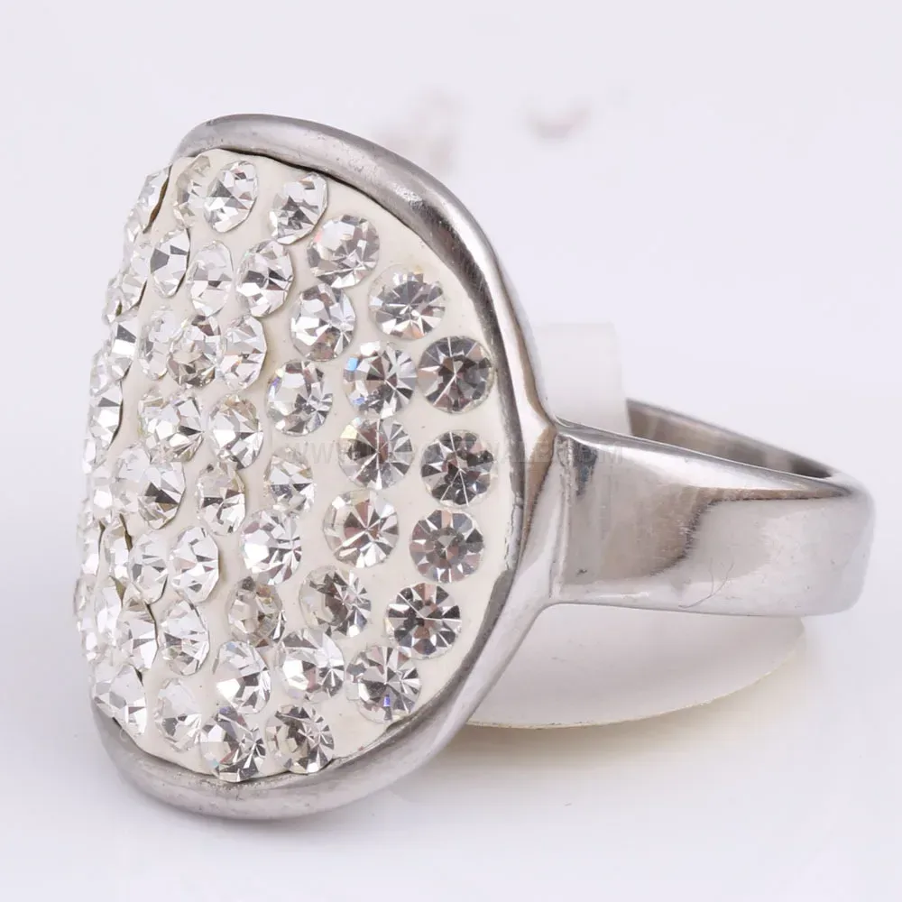 U Shape Plated Rhinestone Stainless Steel Band Ring