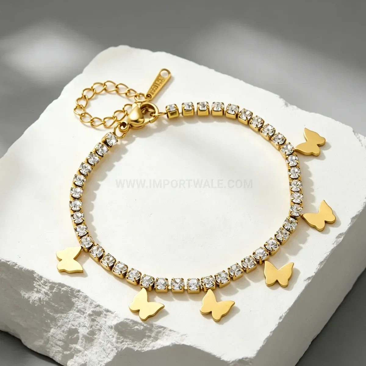 Pave Crystal Starburst Charm Stainless Steel Chain Bracelet