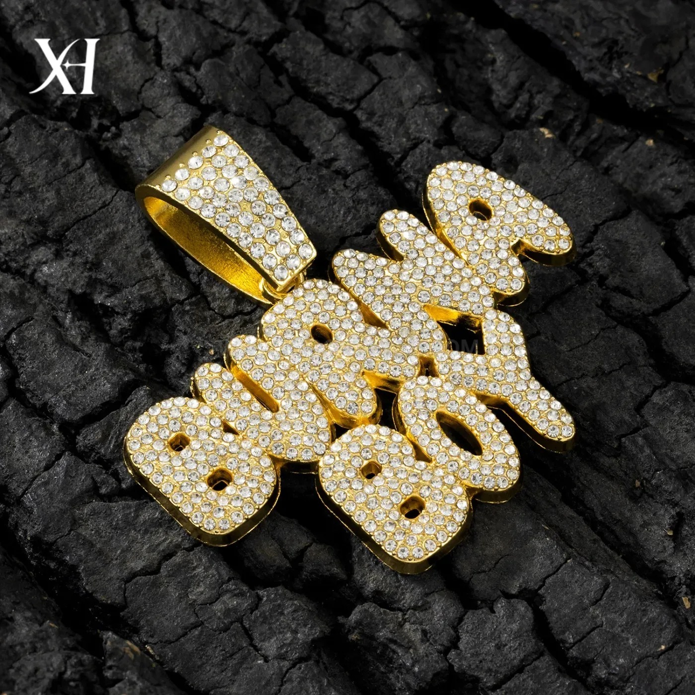Premium Rhinestone Burna Boy Letter Pendant Cuban Necklace
