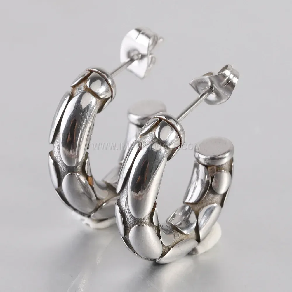 Embossed Snake Pattern Stainless Steel C Hoop Earrings