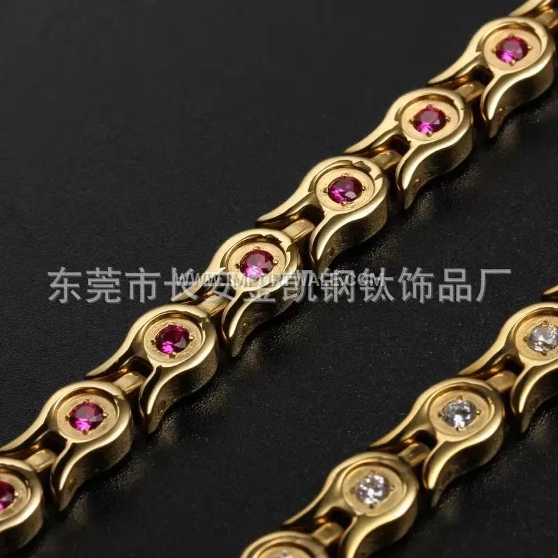 Rhinestone Encrusted Titanium Steel Magnetic Link Bracelet
