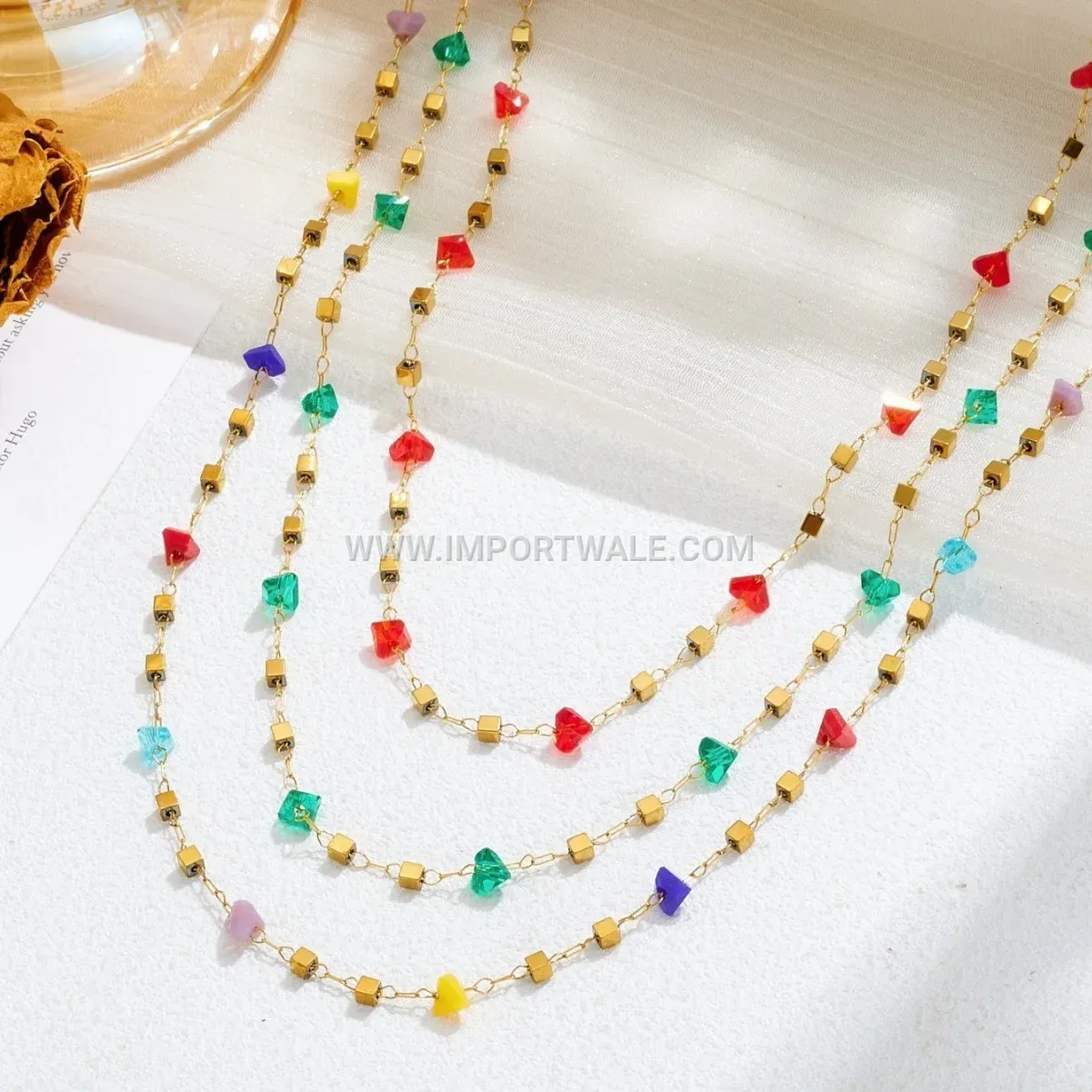 Beaded Cubic Square Pendant Stainless Steel Premium Anklet Anti Tarnish