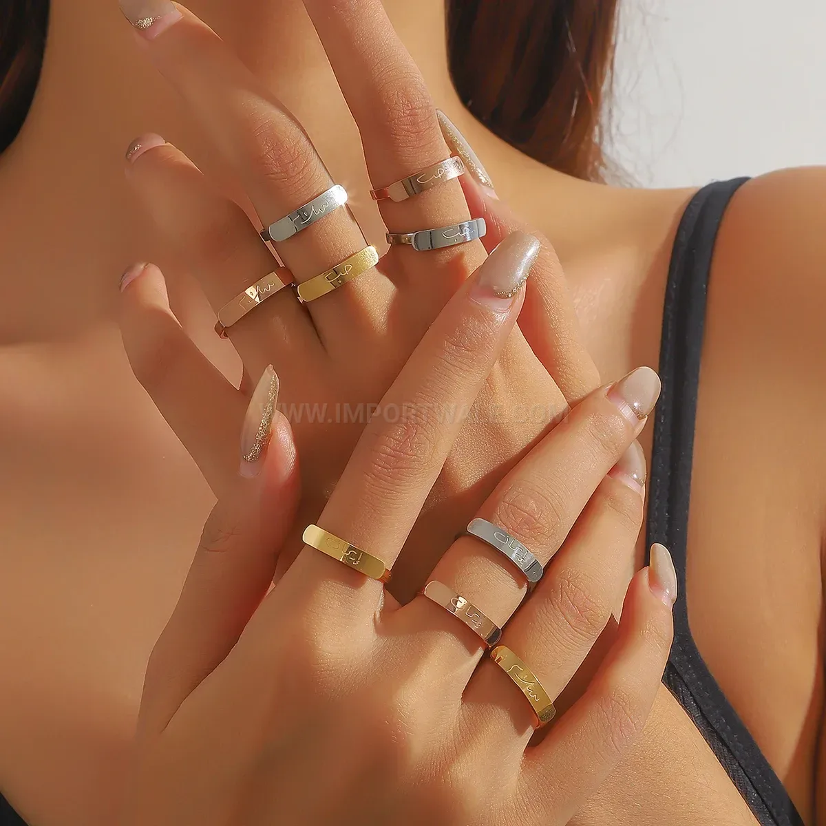 Modern Arabic Calligraphy Stainless Steel Inscribed Message Band Ring