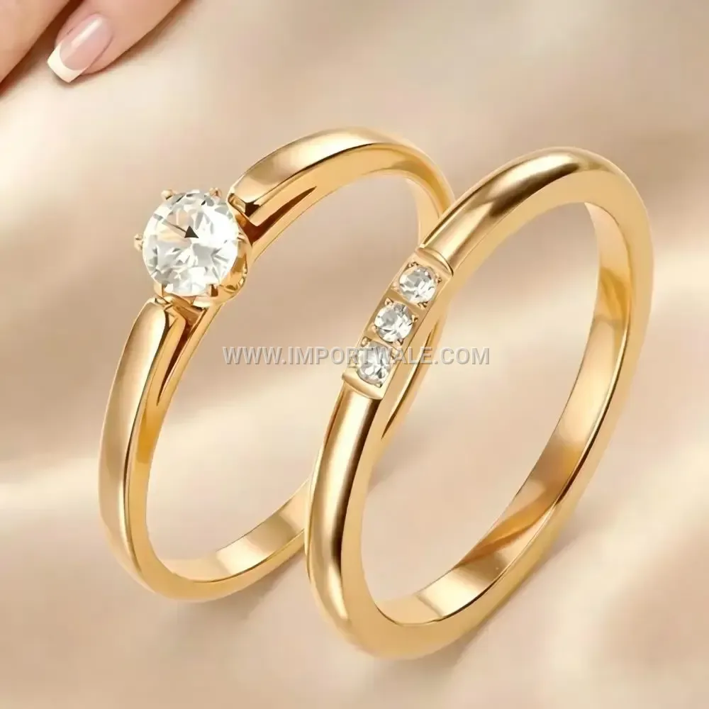 Radiant Zircon Plated Gold Stainless Steel Solitaire Ring