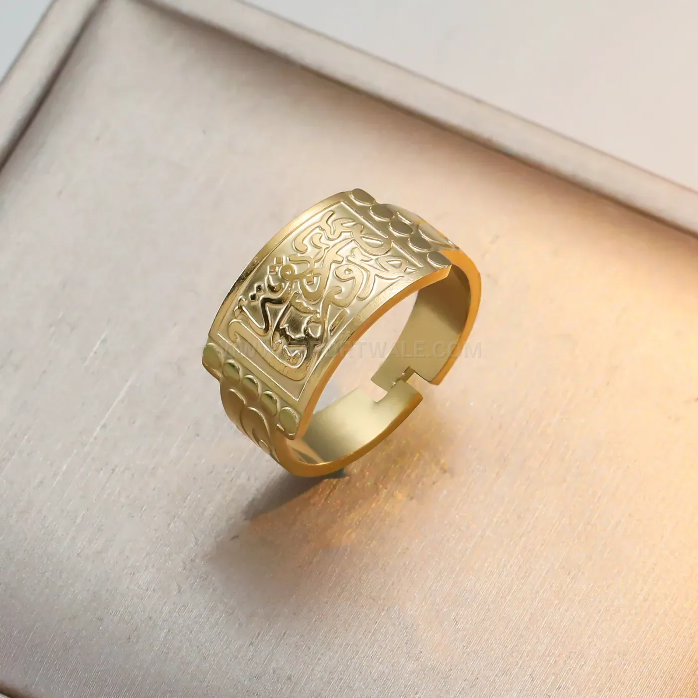 Fashion Gold PVD Stainless Steel Open Band Allah Calligraphy Ring