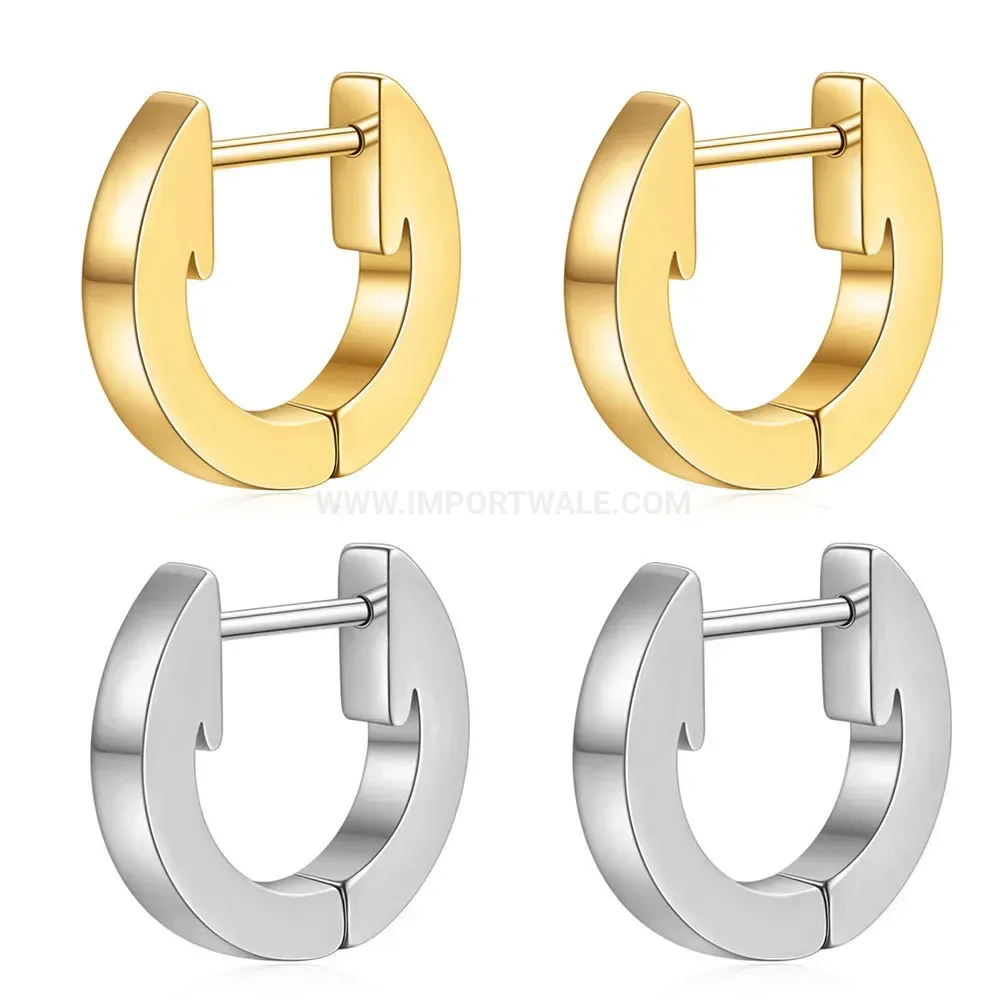 Fashion Minimalist 3mm U-Shaped Stainless Steel Geometric Huggie Earrings