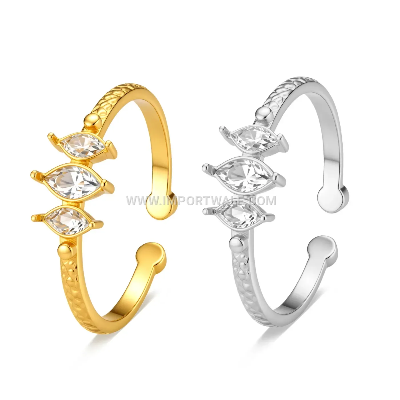 Hammered Texture Three-Stone Stainless Steel Open Ring