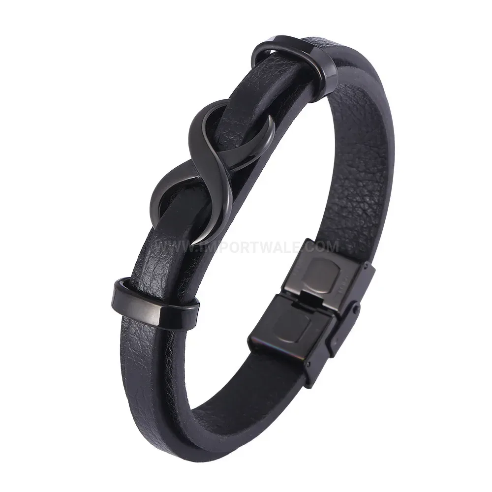 Titanium Steel Figure Eight Leather Cord Snap Bracelet