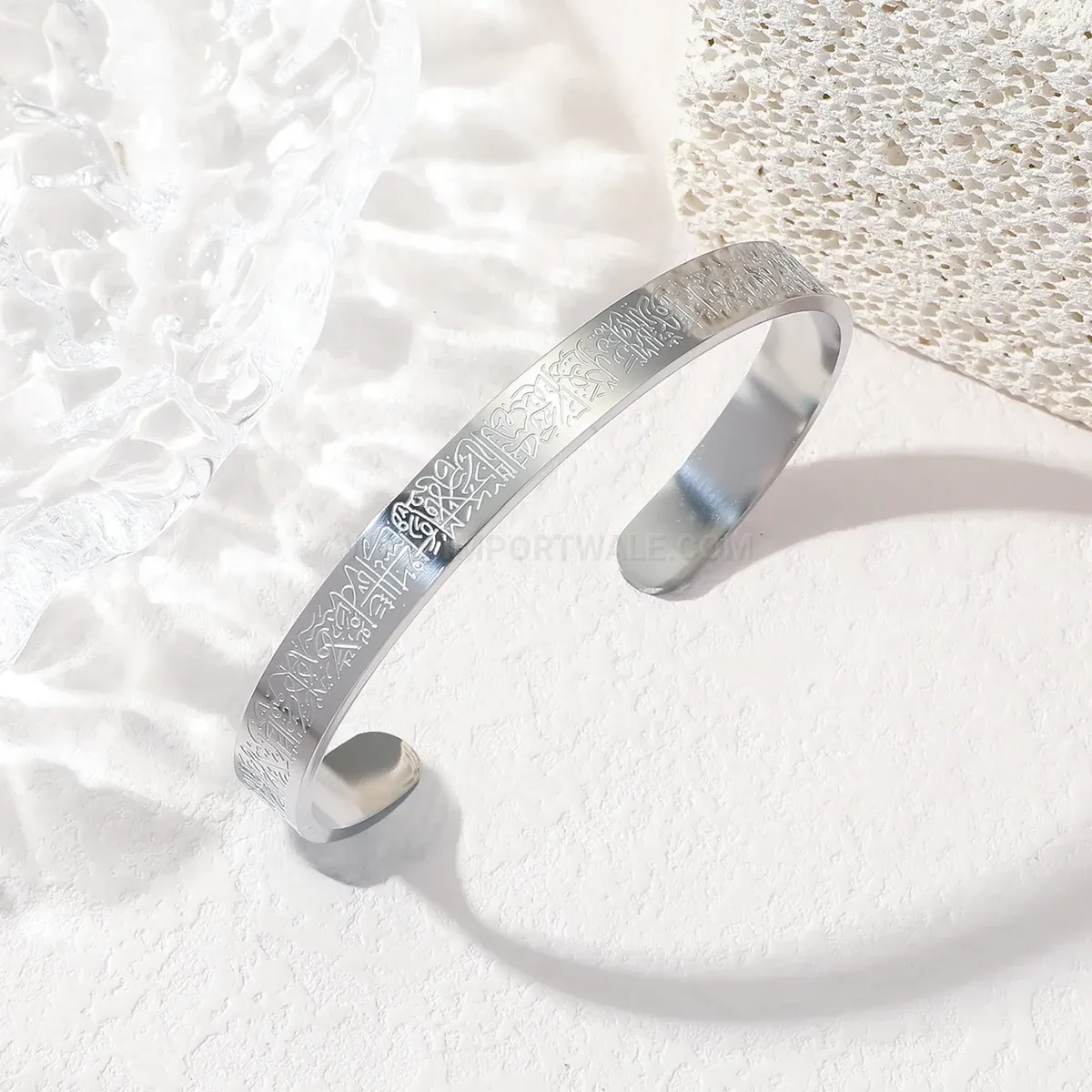 Eight Millimeter Stainless Steel Engraved Calligraphy Cuff Bracelet