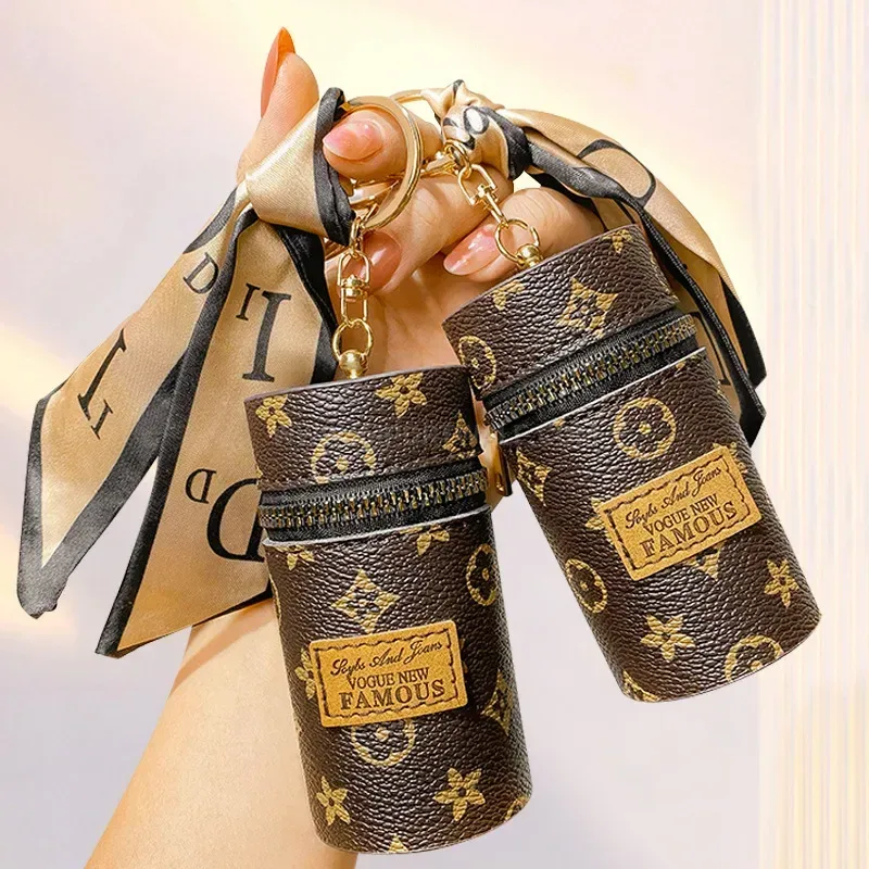 Stylish Retro Floral Printed PU Leather Mini Lipstick Charm Pouch