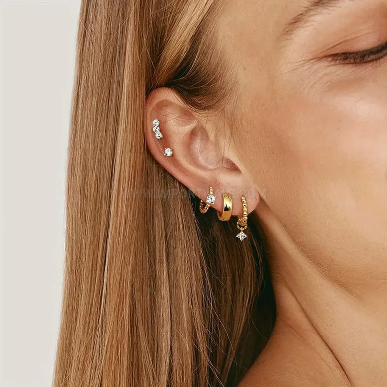 Premium Geometric Stainless Steel Zircon Piercing Earring Set