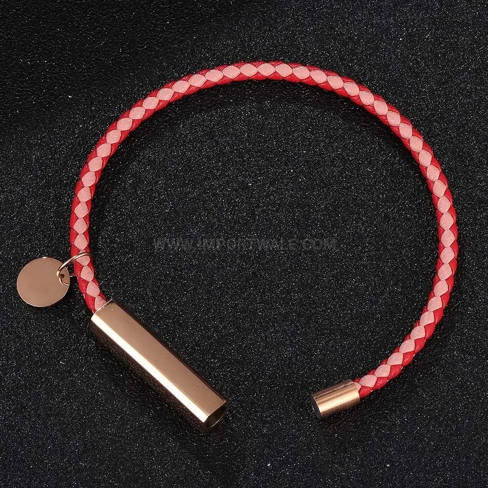 Braided Faux Leather Magnetic Clasp Bracelet in Rose Gold Stainless Steel