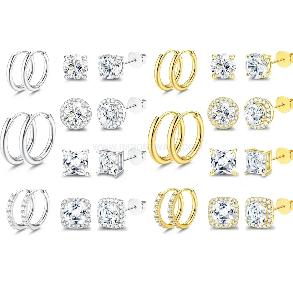 Fashion Sparkling Cubic Zirconia Stainless Steel Piercing Earring Set