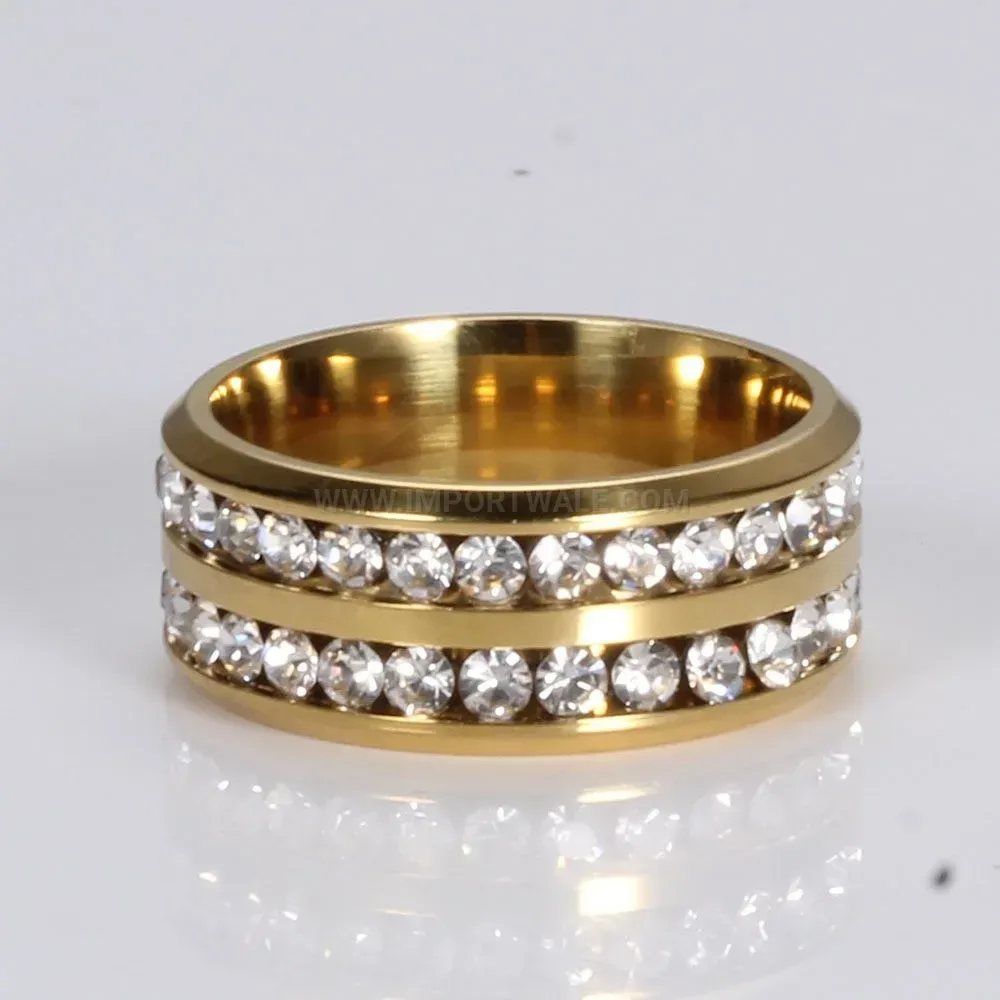 Fashion Double Row Crystal Embellished 8mm Stainless Steel Band