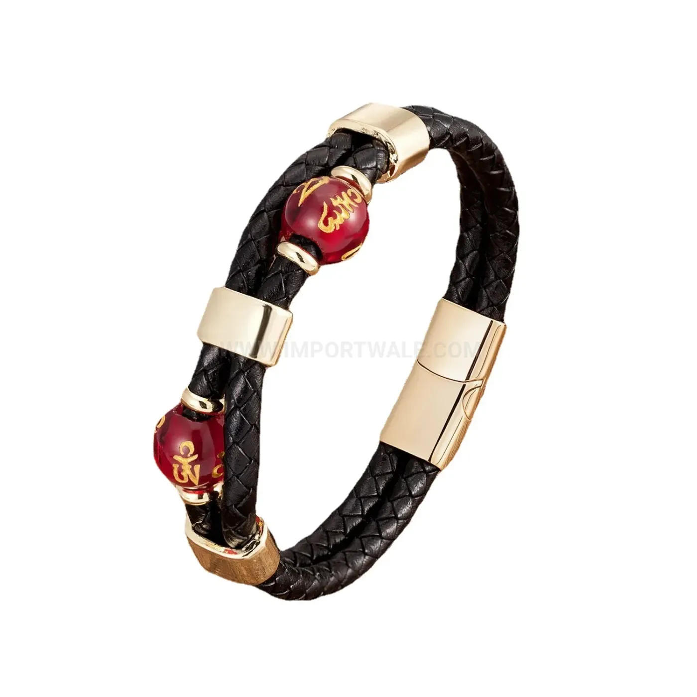 Braided Leather Cord Bracelet with Stainless Steel Magnetic Clasp