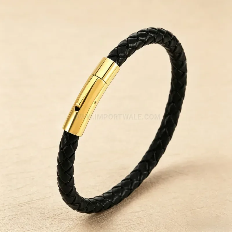 Modern Minimalist Titanium Steel Magnetic Clasp Woven Leather Bracelet