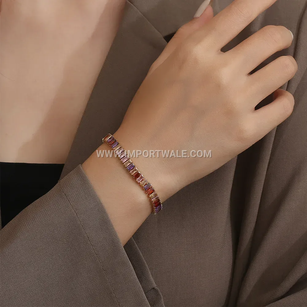 Full Zircon Geometric Gold Plated Titanium Steel Link Bracelet