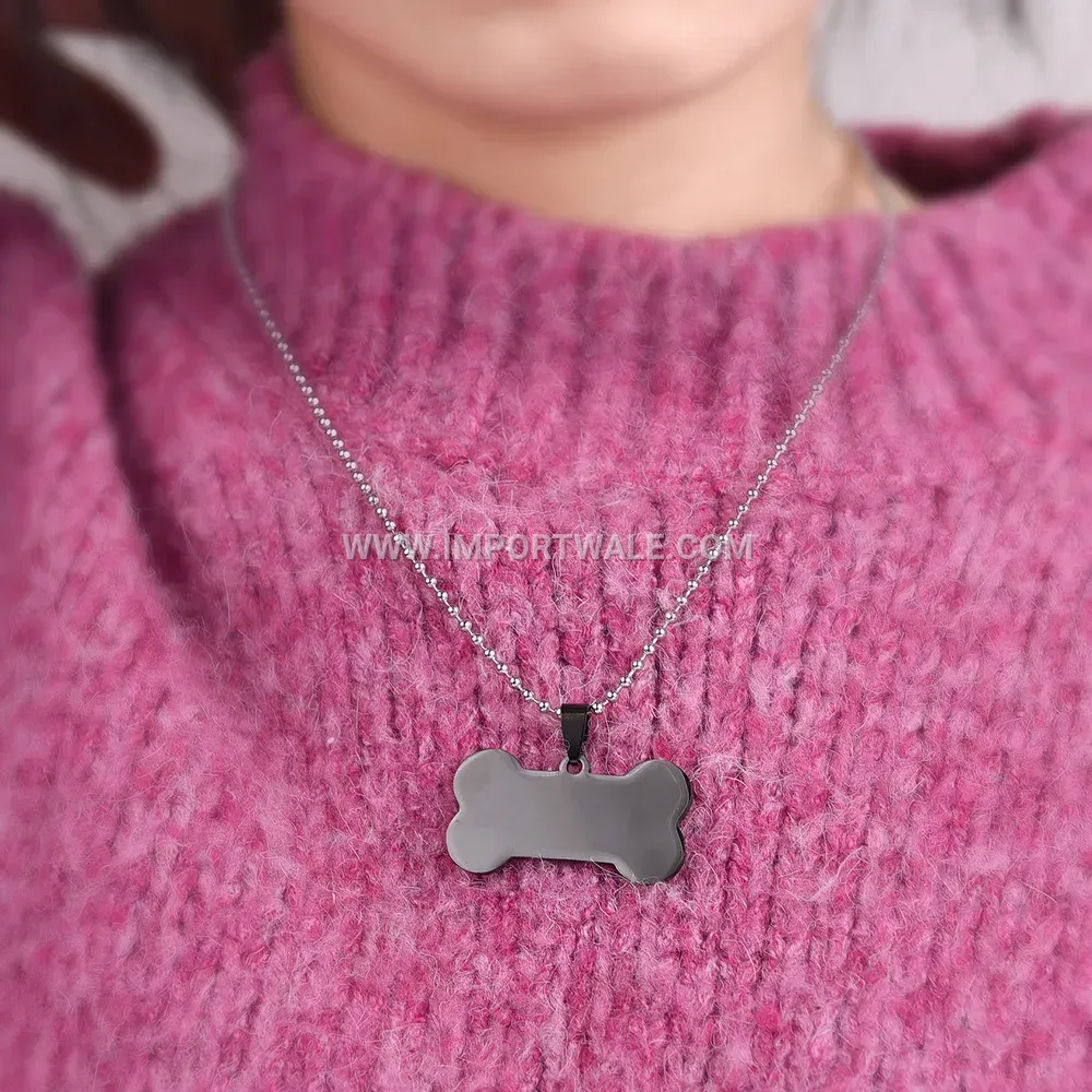 Polished Stainless Steel Dog Tag Style Pendant Necklace