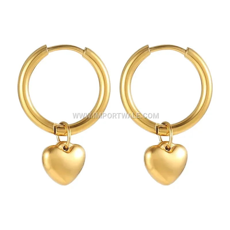 Gold Plated Stainless Steel Heart Hoop Earrings
