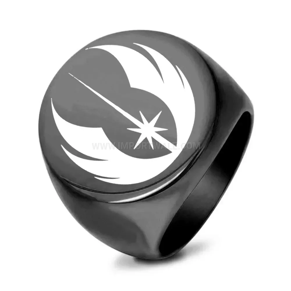 Modern Vintage Engraved Jedi Crest Stainless Steel Signet Ring