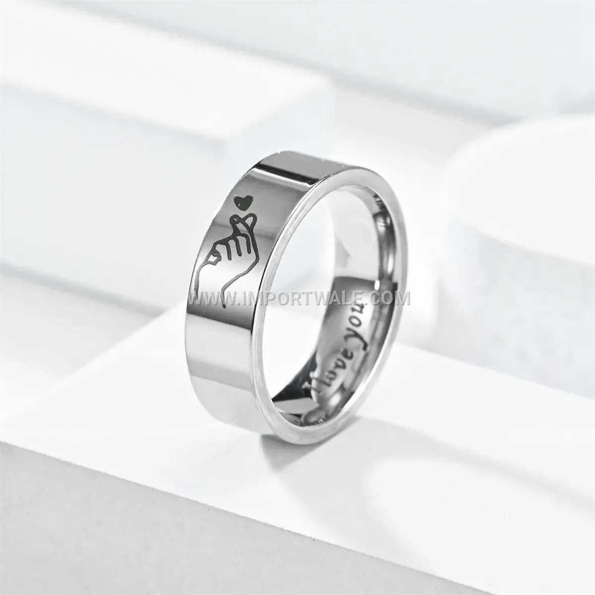 Stainless Steel Heart Gesture Matching Band Ring