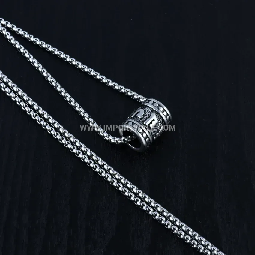 Vintage Style Stainless Steel Cylinder Mantra Pendant