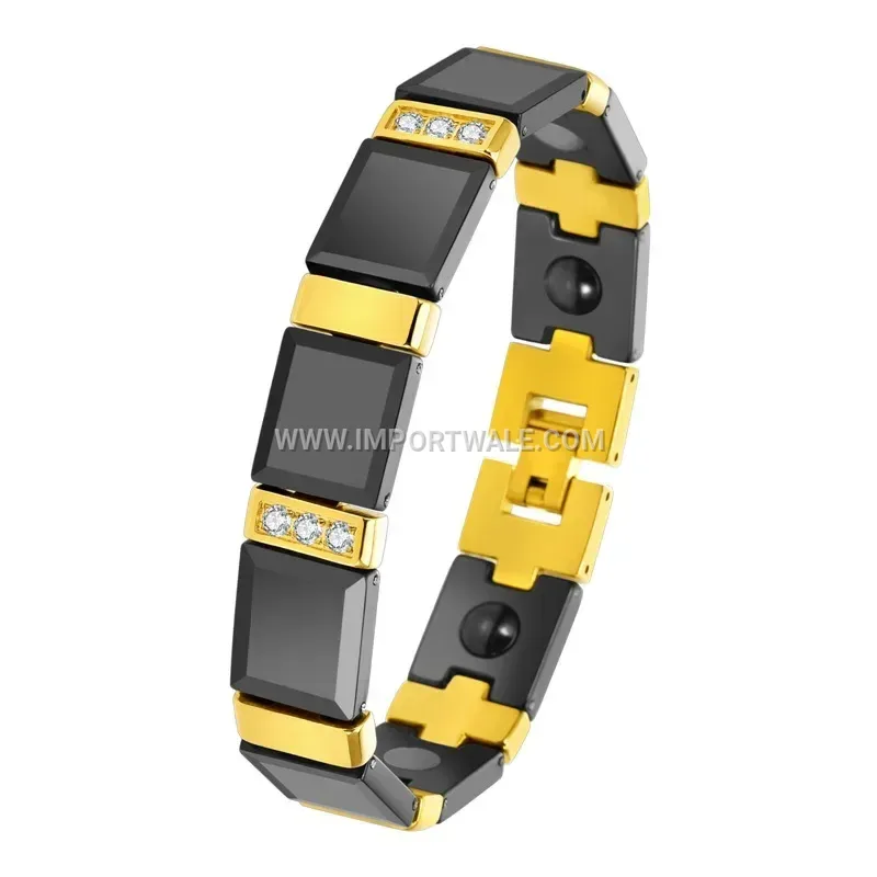 Gold Plated Stainless Steel Hematite Ceramic Adjustable Bracelet