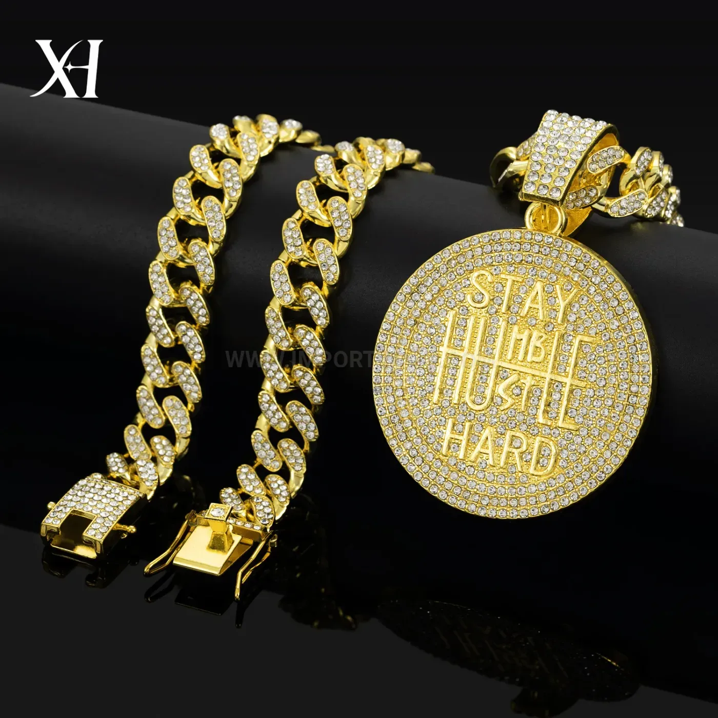 Plated Letter Graphic Pendant with Heavyweight Cuban Chain