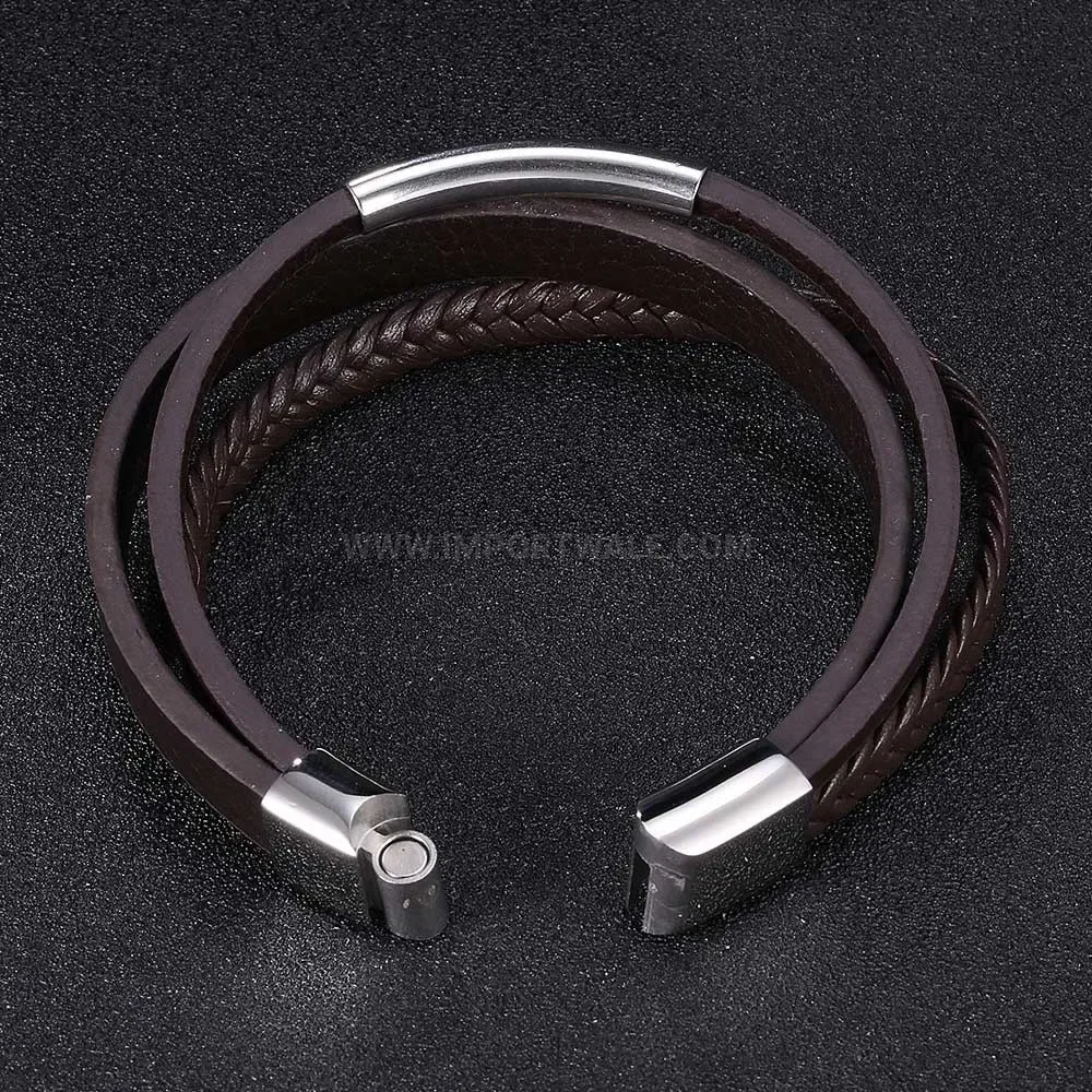 Multi-Strand Braided Leather Bracelet with Stainless Steel Magnetic Clasp
