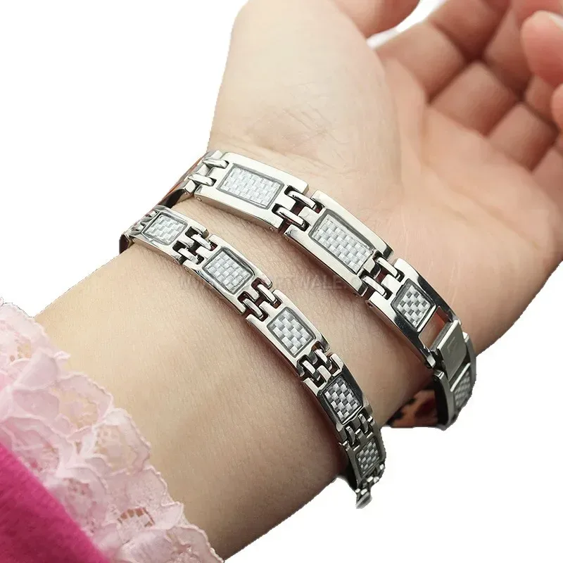 Designer Carbon Fiber Inlay Titanium Steel Magnetic Bracelet for Couples