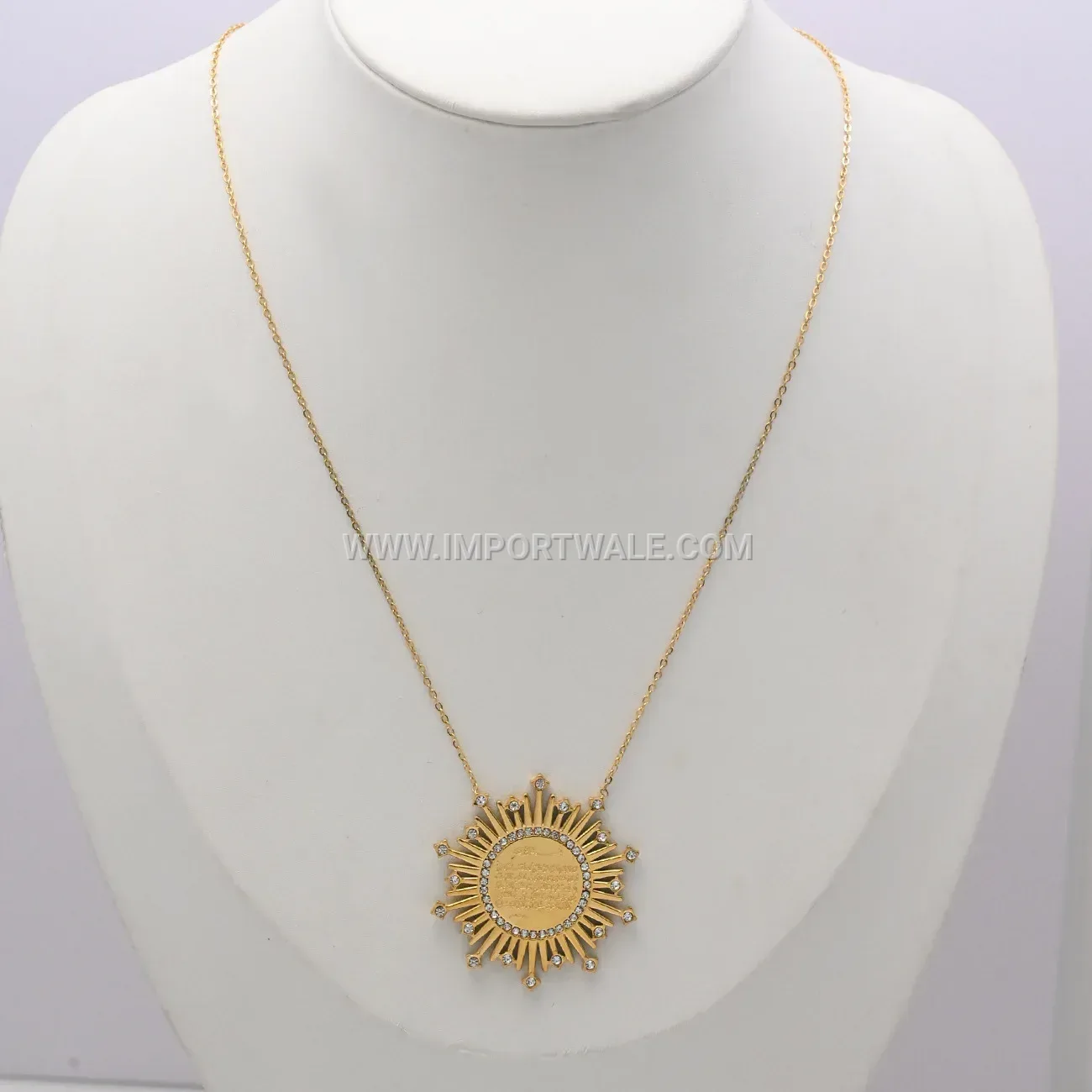 Stainless Steel Ayatul Kursi Sun Pendant Necklace with Zircon