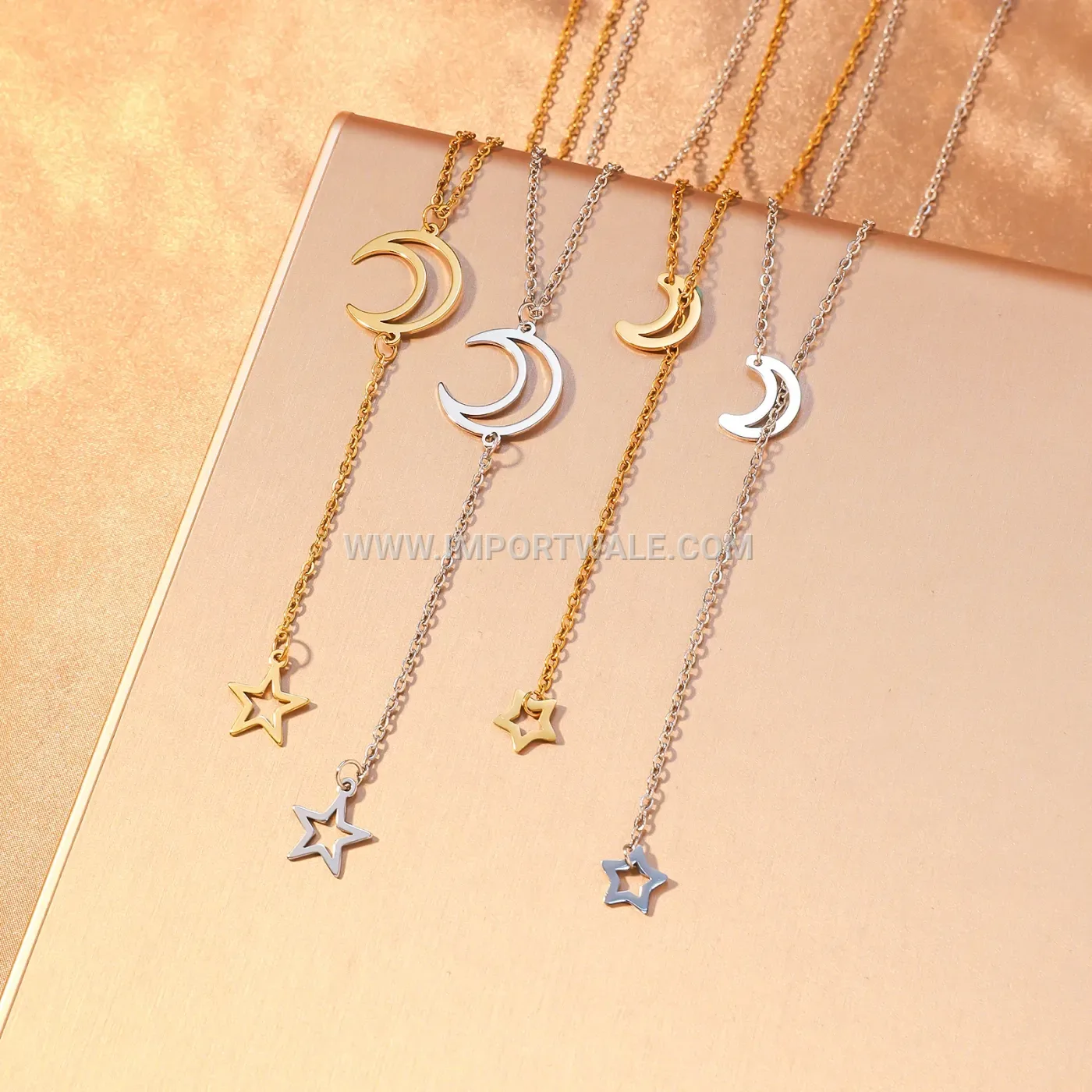 Stainless Steel Islamic Crescent Moon and Star Pendant Necklace
