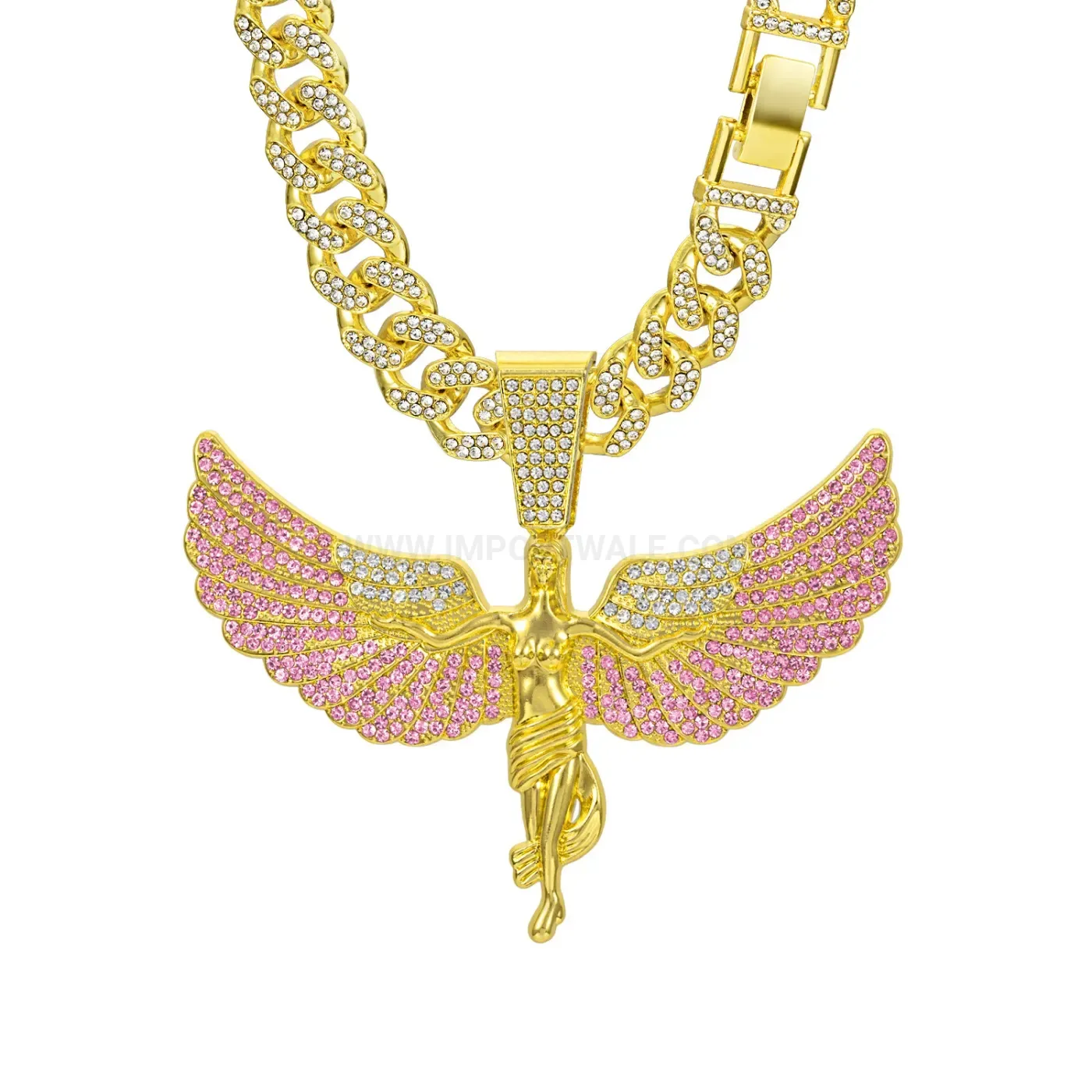 Iced Out Angel Zinc Alloy Hip Hop Pendant Necklace