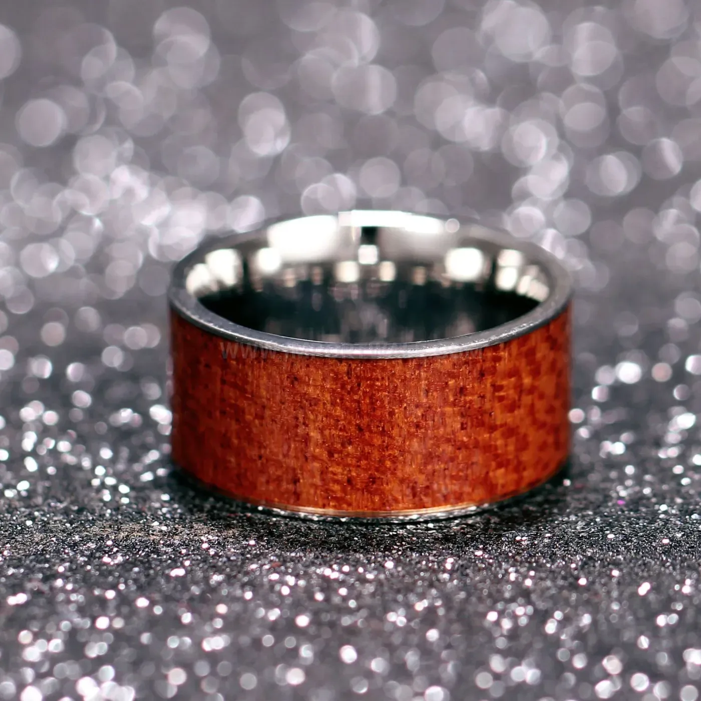 Classic Wood Grain Texture 8mm Stainless Steel Band Ring