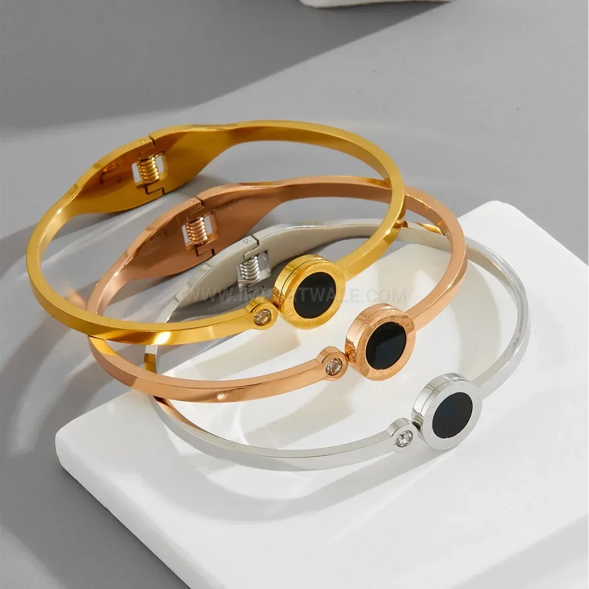 Roman Numerals Open Titanium Steel Bangle Bracelet
