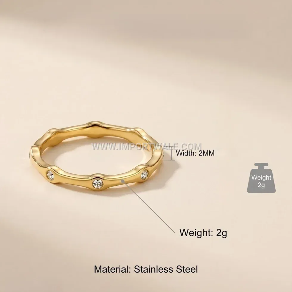 Meteor Pattern Zircon Stainless Steel Band Ring